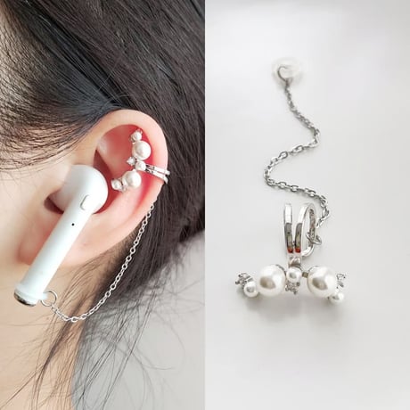CUTECASE オシャレ AirPods用イヤークリップ 落下紛失防止 ダイヤ/宝石/パール イヤホンストラップ ホルダー キラキラ 人気 2点セットCM6105