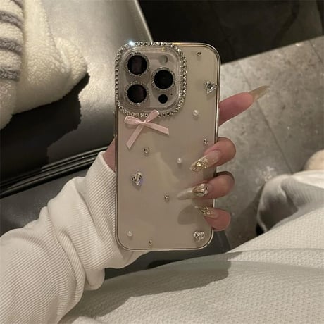 CUTECASEハンドメイド iPhone16pro/16ケース ダイヤ/ジュエリー iPhone15plus/14/13pro/12カバー 大人可愛い シックCM5474