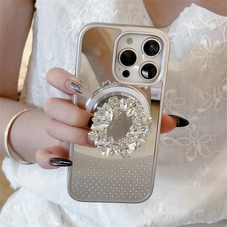 CUTECASE Magsafe充電 ミラーiPhone16Pro/16ケース ダイヤデコ鏡付グリップ iPhone15Pro/14Pro/13ケース 上品 スタンド 高級感 CM5460