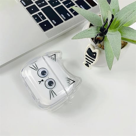 CUTECASE猫と魚 Airpods4ケース ギフトにおすすめ AirpodsPro2ケース airpods3/2ケース 耳付き キーチェーあり 可愛いCM5513