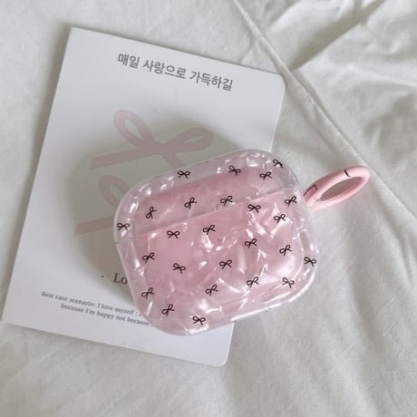 CUTECASE ピンクシェル風 Airpods Pro3ケース リボン柄 Airpods 4/3カバーケース AirpodsPro2/1 光沢感 高品質 CM6232