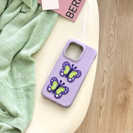 CUTECASE革刺繍蝶デザインiphone15proケースC6029