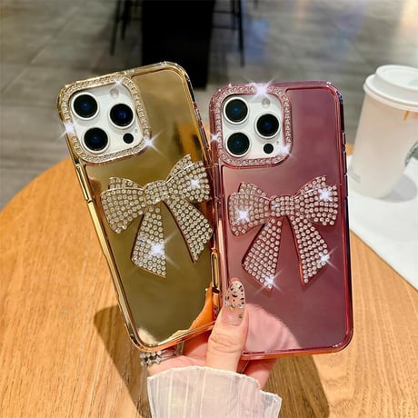 CUTECASEジュエリーリボン iPhone16plus/16proケース 艶感 iPhone15/14/13proカバー 女子力高い おしゃれ CM5346