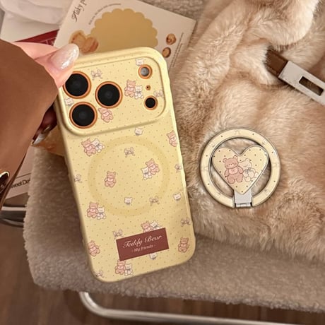 CUTECASE MagSafe対応 熊さん iPhone17Pro/17ケース マグネット式リングスタンド付 iPhone17ProMax/16Pro/15カバー 女子力アップ CM6226