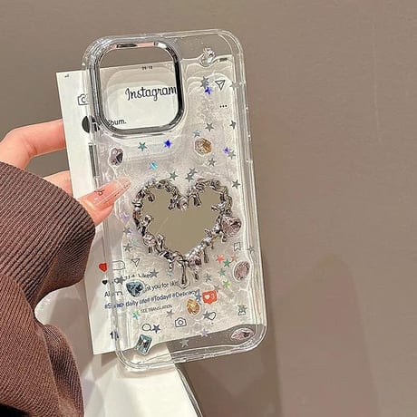 CUTECASEダイヤ鏡 iPhone16pro/16ケース 宝石デコ iPhone15Pro/14/13proカバー キラキラストラップ付 おしゃれ CM4943
