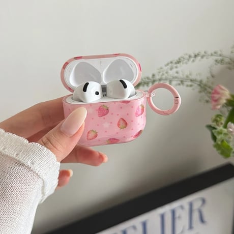 CUTECASEイチゴ柄 AirpodsPro3ケース 甘めコーデ Airpods4/3カバー AirpodsPro第2/1世代 ピンク ギフトにおすすめCM6515