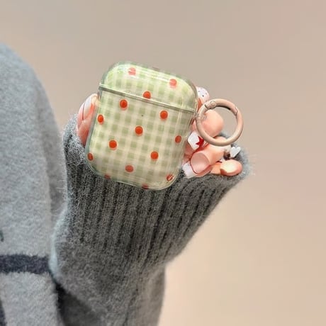 CUTECASE 韓国風 AirpodsPro3ケース 水玉模様 Airpods4/pro2カバー チェック柄 お揃い リング付 半透明CM5867