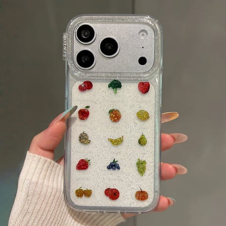 CUTECASE ラメ果物柄 iPhone17Promaxケースキラキラ感 iPhone17Pro/16/15ケース かわいい 春夏コーデCM6320