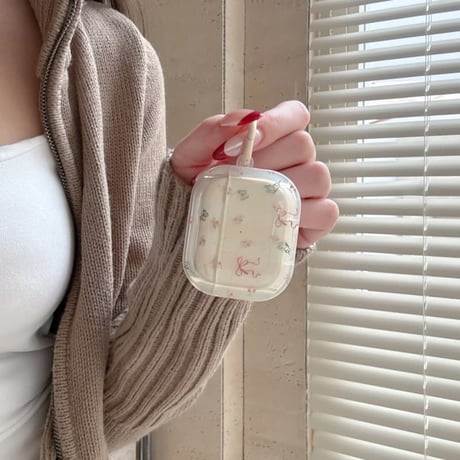 CUTECASE リボン柄 Airpods Pro3ケース 淡色系蝶柄 Airpods 4/3カバー AirpodsPro2/1 リング付き 春コーデ CM6126