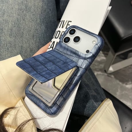 CUTECASE ワニ革 ミラースタンド付 iPhone17Pro/17ケース レザー 高級感 iPhone17ProMax/16Pro/15カバー 上品 高品質 耐衝撃 CM6074