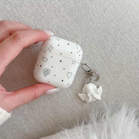 CUTECASE ハート柄 AirpodsPro3ケース ホワイト 天使キーホルダー エアポッズ4/3 AirpodsPro2/Proカバー ギフトにおすすめ CM5901