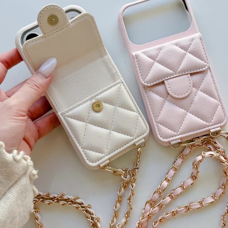 CUTECASE 高級感レザーiPhone17Promaxケース カード収納 キルティングデザイン iPhone17/16promaxカバー 上品ショルダー付 セレブ愛用CM5921