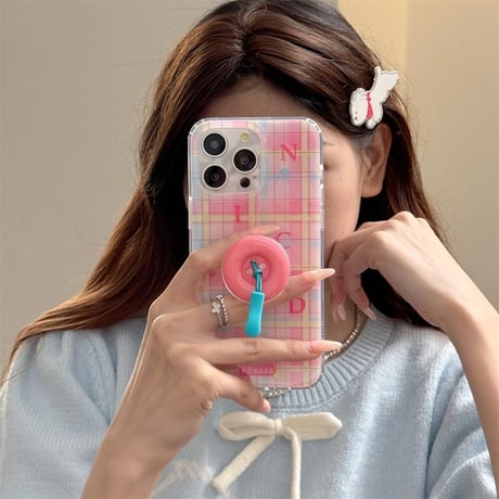 CUTECASE ボタングリップ付 iPhone16/16proケース スタンド機能 アイフォン14/13pro/12ケース ピンク 可愛いCM4575