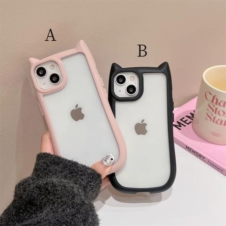 CUTECASE 猫の耳 iPhone15pro/15promaxケース 耐衝撃 黄ばまない iphone14/13/12proカバー 可愛い クリアケースCM4273