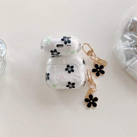 CUTECASE 春花 Airpods 4ケース 透明 Airpods3/Pro2ケース airpodspro2カバー 女子力UP 花キーチェーン付 大人可愛いCM5235