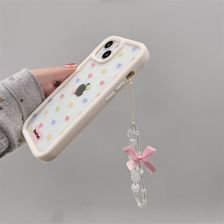 CUTECASEハート柄 iPhone15/15proケース ストラップ付 iPhone14/13pro/12ケース 頑丈 女子力アップ CM3987