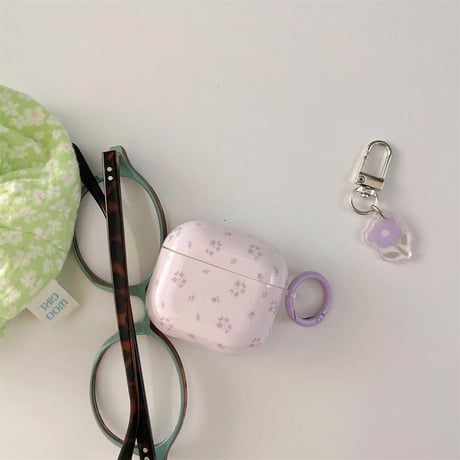 CUTECASEパープル Airpods4ケース 花柄 Airpods3/Pro2ケース airpodspro2カバー キーチェーン付 ギフトにおすすめCM5268