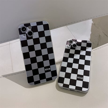 CUTECASEかわいいiPhoneチェッカーボード電話ケースiphone16proカバー高品質ソフトシェルiPhone7-16 pro Max美しいカバー オシャレ携電話ケースC87