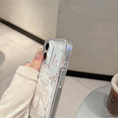 CUTECASE 動くダイヤ iPhone16pro/17ケース リボン柄 透明iPhone15pro/14/13カバー オシャレ キラキラ 可愛い CM5557