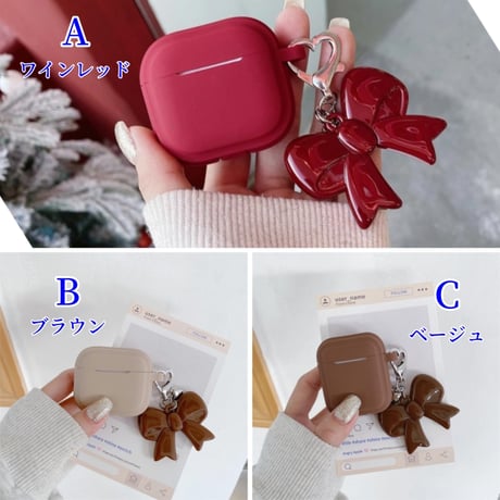 CUTECASEシリコン Airpods 4ケース リボンキーホルダー Airpods3/Pro2ケース airpodsproカバー 充電口カバー付 丈夫CM4985