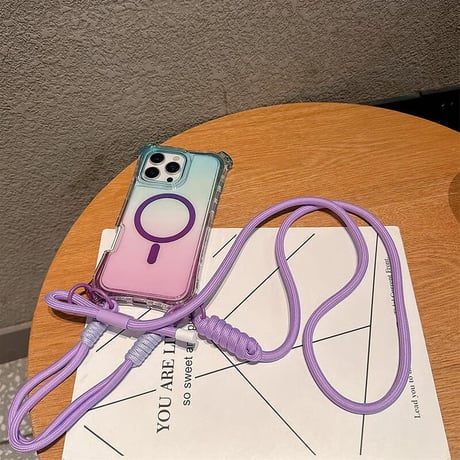 CUTECASEストラップ付耐衝撃 iPhone16pro/16promaxケース Magsafe充電 iPhone15pro/14promax/13カバー 黄ばまない CM5509