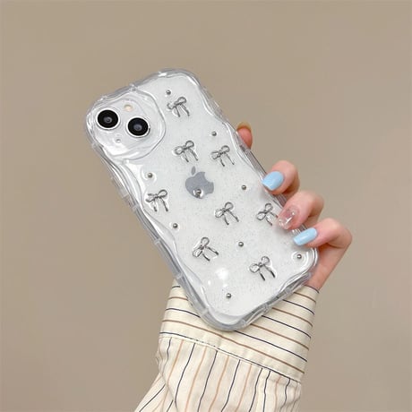 CUTECASE立体リボン iPhone15/15proケース うねうね ラメ入り iPhone14/13pro/12proケース キラキラクリアケースCM4436