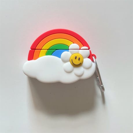 CUTECASE虹/笑顔の花 Airpods4ケース 可愛い AirpodsPro2ケース airpods3/2カバー リング付き ギフトにおすすめ シリコンCM5451