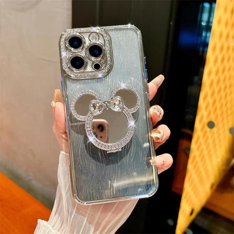 CUTECASE ミラー iphone17pro/17Airケース ジュエリー スタンド付 iPhone16pro/15plus/14proカバー カメラ保護 キラキラインナーシート付き CM5547