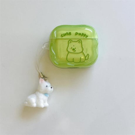 CUTECASE犬ちゃん Airpods4ケース うねうね AirpodsPro2ケース airpods3/2カバー かわいい キーチェーン付 淡色系 CM5345