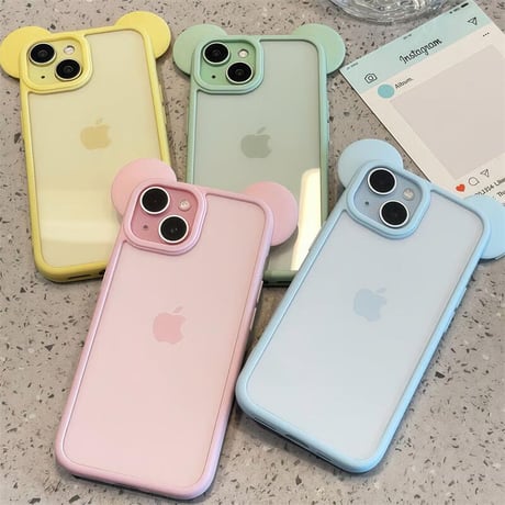 CUTECASE 可愛い耳付 iPhone17/16Proケース パステルカラー iPhone15plus/14pro/13カバー 淡色透明ケース 黄ばまない GIFT CM5538