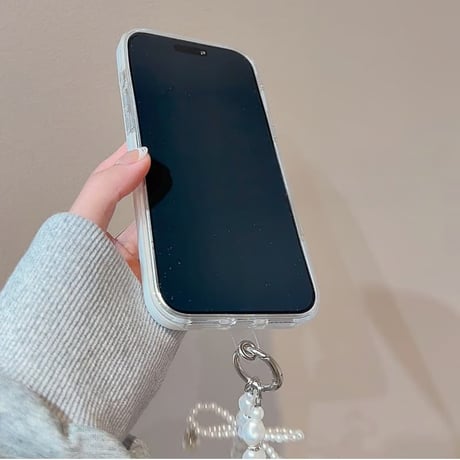 CUTECASEパールリボン iPhone17/17proケース ホワイト ラメ入り iPhone17promax/16/15Proカバー パールストラップ 可愛すぎCM5807