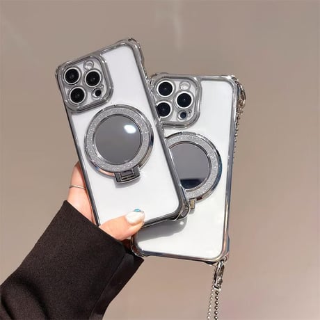 CUTECASE鏡リングスタンド付 iPhone16pro/16ケース ショルダーチェーン iPhone15/14pro/13promaxカバー 女子力高い 多機能便利 CM5163
