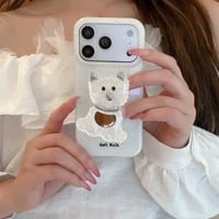 CUTECASEミラー付犬ちゃんグリップ iPhone17Promaxケース 可愛すぎ iPhone16Pro/15ケース スタンド付きCM6331