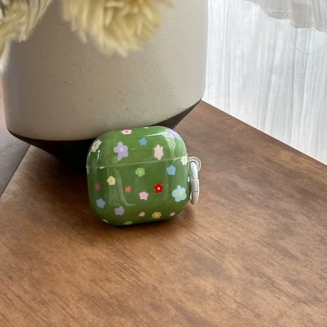 CUTECASE グリーン Airpods Pro3ケース カラー花柄 Airpods4/3カバー pro2/pro1 可愛いストラップ/キーホルダー 春夏向けCM6233