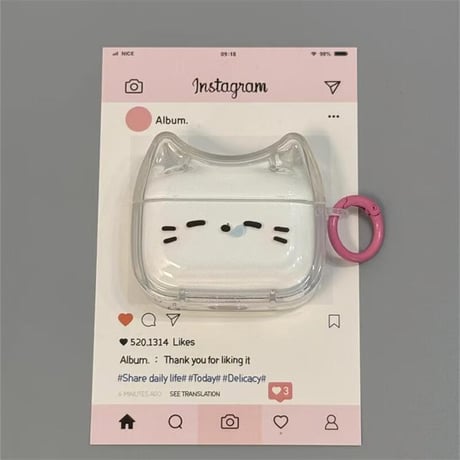 CUTECASE耳付 かわいい眠そうな猫Airpods 4ケース 透明 Airpodspro2/proカバー リング付 Airpods第3/2世代 かわいい プレゼントにおすすめCM5056
