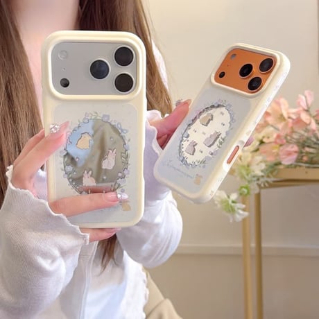 CUTECASE ウサギミラー iPhone17Pro/17ケース ホワイト iPhone17Promax/16Pro/15ケース かわいい 春夏向けCM6147