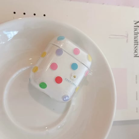 CUTECASE 多彩水玉模様 Airpods Pro3ケース ハートリボンキーホルダ付き Airpods 4/3カバーケース AirpodsPro2/1 かわいい ギフトにおすすめ CM6401