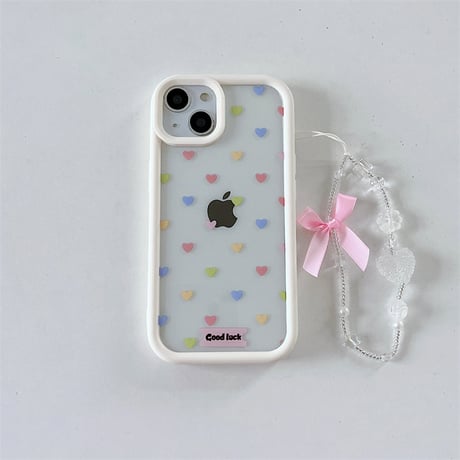 CUTECASEハート柄 iPhone15/15proケース ストラップ付 iPhone14/13pro/12ケース 頑丈 女子力アップ CM3987