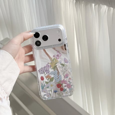 CUTECASE 草花柄ミラー iPhone17Pro/17ケース きれい iPhone17Promax/16Pro/15ケース かわいい 光沢感 丈夫CM6192