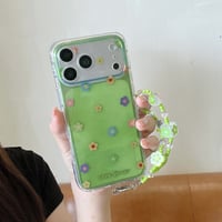 CUTECASE グリーン iPhone17pro/17ケース キラキラ花柄 iPhone16promax/15pro/14ケース 花ストラップ きれいCM6250