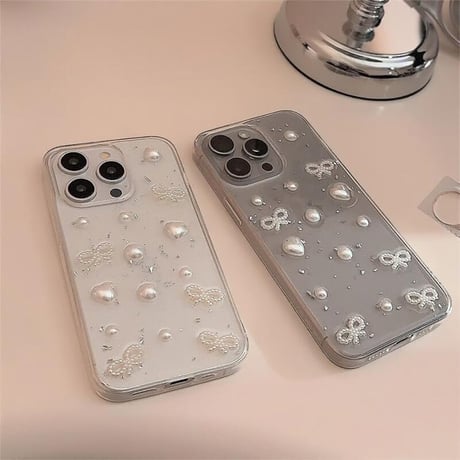 CUTECASEリボン/ハート iPhone16/15proケース クリア iPhone14/13pro/12ケース 大人可愛い 黄ばまないCM4693