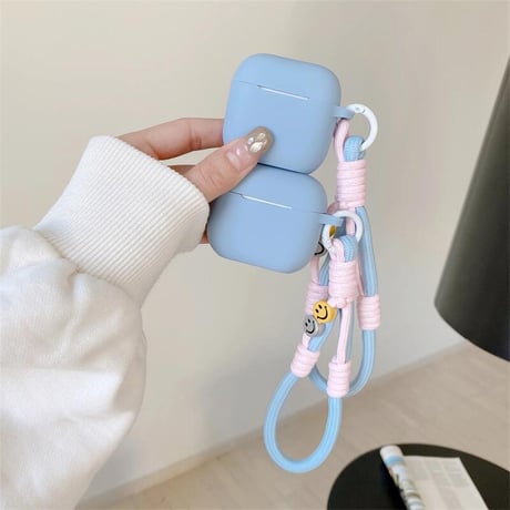 CUTECASEシリコン Airpods 4ケース 充電口カバー付 Airpods3/Pro2ケース airpodsproカバー にこちゃんストラップ付 丈夫 CM5134