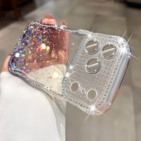 CUTECASE うねうねジュエリーラインiPhone17Promaxケース キラキララメ iPhone16Pro/15/14ケース グラデーションカラー レンズ保護CM6364