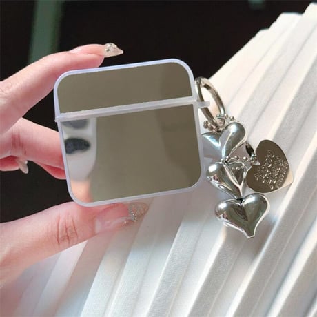 CUTECASEミラー Airpods4ケース ハートキーチェーン付 AirpodsPro2ケース airpods3/2カバー メイク直し鏡 女子力高い 丈夫 CM5280