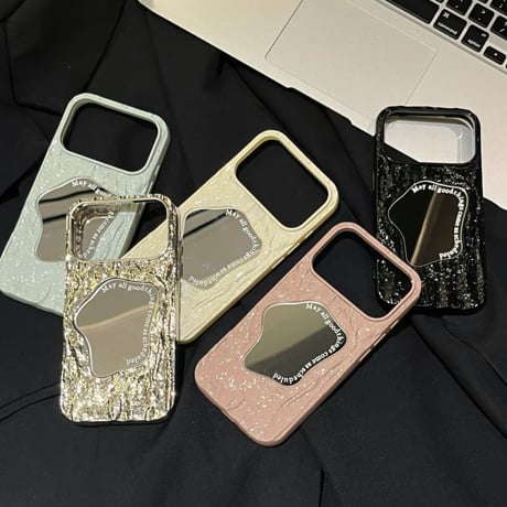 CUTECASEミラーiPhone17Promaxケースしわ模様 iPhone17Pro/16Pro/15カバー 大人可愛い 頑丈CM5865