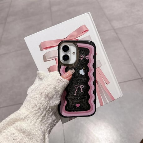 CUTECASE動くグリッター iPhone16pro/16ケース リボン うねうね iPhone15/14pro/13promaxカバー 女子力高い CM5112