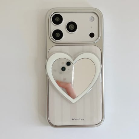 CUTECASE ハートミラー iPhone17Pro/17ケース ストライプ柄 iPhone16Pro/15/14ケース 淡色系 ガーリーファッションCM6264