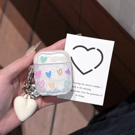 CUTECASE シェル風ハート柄 Airpods Pro3ケース キュート Airpods4/3カバー pro2/pro1 うねうね リング/キーホルダー付 光沢感CM6043