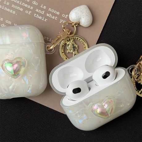 CUTECASE女子力アップ Airpods3/pro2ケース かわいいシェル風 キラキラハートAirpods2/proカバー チャーム付 可愛い ギフトに最適CM4416