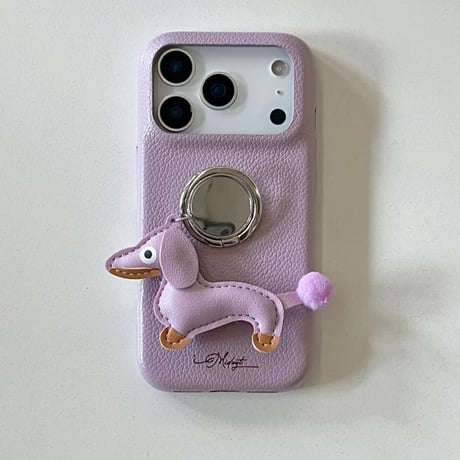 CUTECASE 犬ちゃんリング付 iPhone17Pro/17ケース 高級感 レザー製 iPhone17promax/16pro/15カバー 上品 便利 可愛い スタンド CM5932